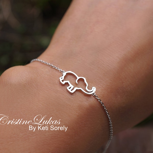 Bracelet ou chaîne de cheville éléphant en argent sterling, or jaune ou rose - breloque éléphanteau, bracelet porte-bonheur, bijoux amulette.