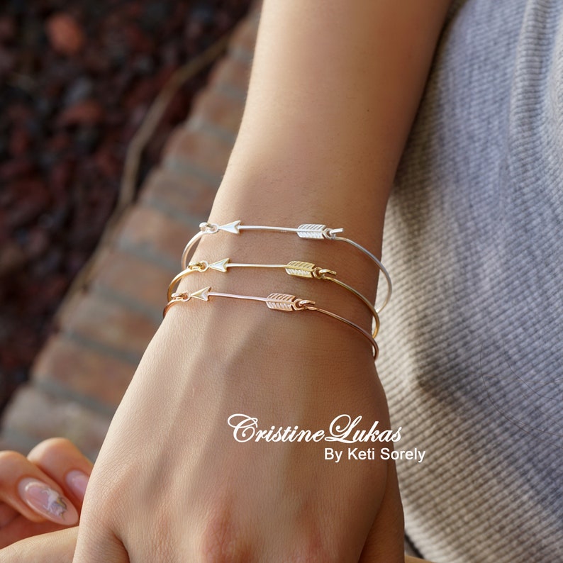 Solid Gold Arrow Bangle Bracelet Stackable Bracelet in Etsy
