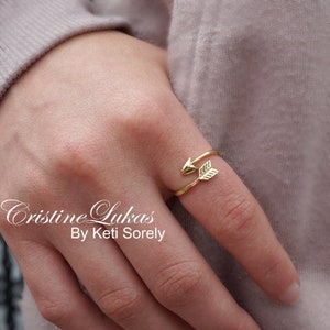 Sideways Arrow Ring Celebrity Style Double Wrap Arrow Ring Adjustable Ring Midi Ring Sterling Silver, Yellow or Rose Gold image 2