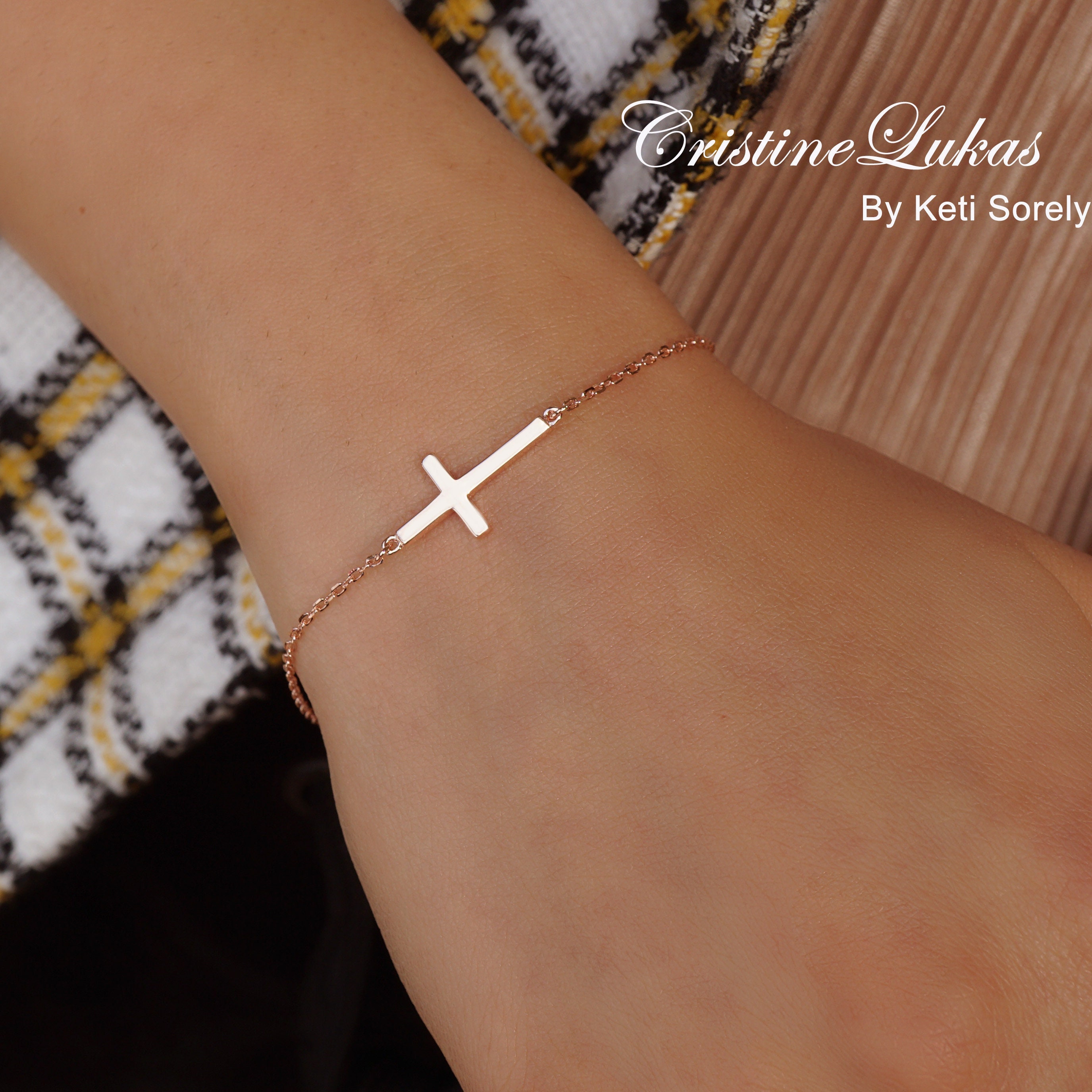 Sideways cross bracelet gold deals