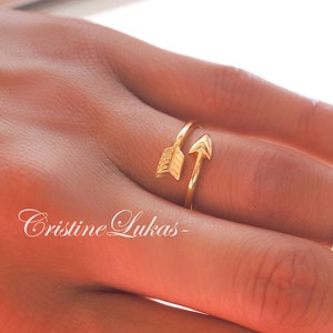 Sideways Arrow Ring Celebrity Style Double Wrap Arrow Ring Adjustable Ring Midi Ring Sterling Silver, Yellow or Rose Gold image 7