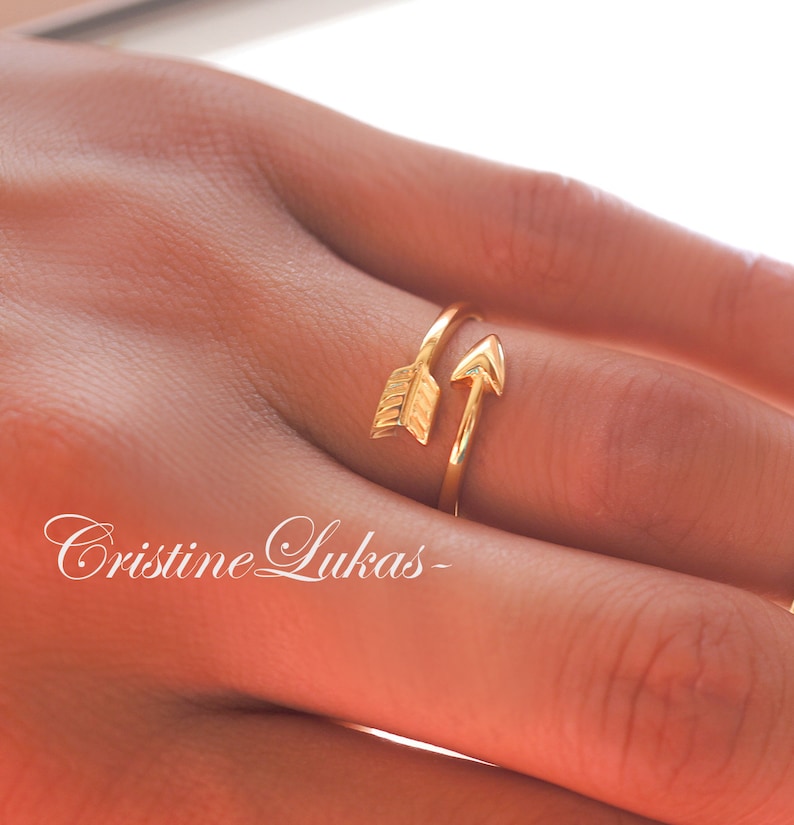 Sideways Arrow Ring Celebrity Style Double Wrap Arrow Ring Adjustable Ring Midi Ring Sterling Silver, Yellow or Rose Gold image 7