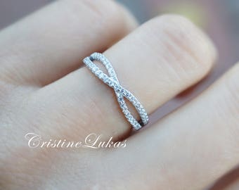 Final Sale! Sterling Silver Infinity Stone Ring with Brilliant CZ Stones, Classic Criss Cross Ring for Woman, Promis Ring, Anniversary Ring.