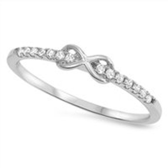 BOHG Jewelry Womens Fashion Silver-Plate Cubic Zirconia CZ Heart Infinity Symbol Ring Wedding Band