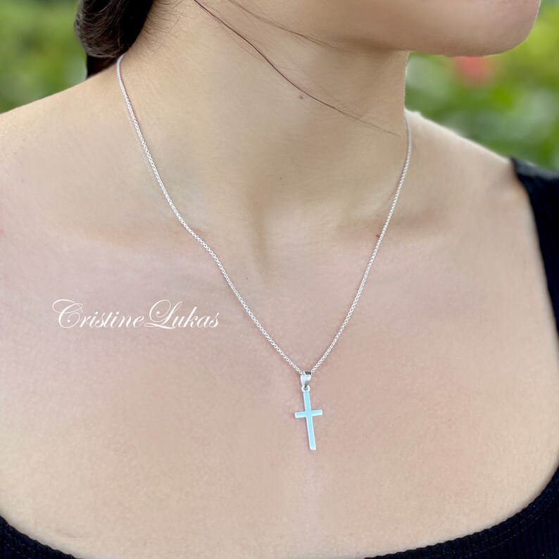 Small Cross Necklace in Sterling Silver or Rose Gold Overlay Etsy