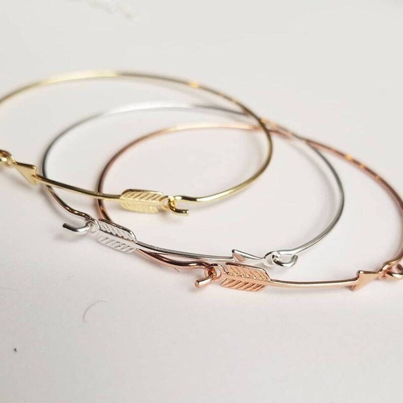 Solid Gold Arrow Bangle Bracelet Stackable Bracelet in Etsy