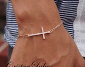 Sideways Cross Bracelet With CZ Stones. Celebrity Style
