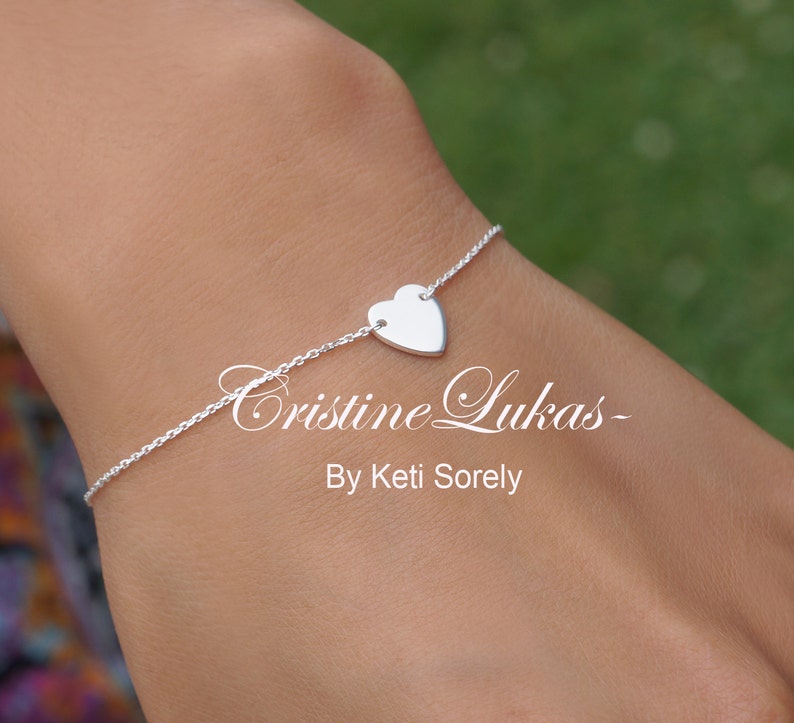 Engravable 10K, 14K or 18K Solid Gold or Sterling Silver Dainty Heart Bracelet or Anklet Love Symbols, Minimalist Heart Bracelet image 1