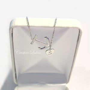 10K, 14K or 18K Solid Yellow, White or Rose Gold Anchor Necklace With Mini Heart, Gift for Wife, Girlfriend, Mother, Sister, best Friend