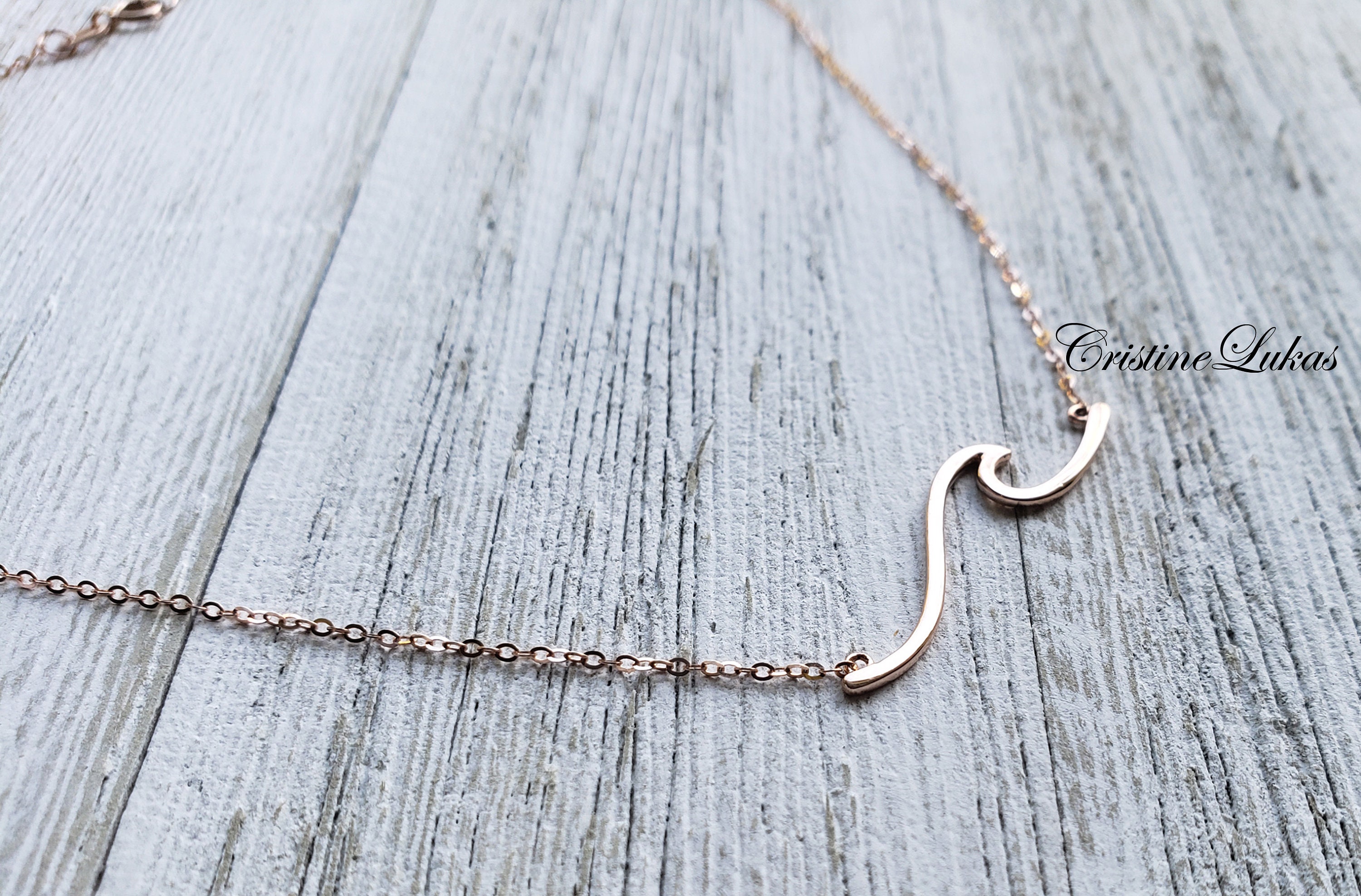 10K, 14K, 18K Solid Gold Wave Necklace in White, Yellow 10K, 14K, 18K Solid Gold Wave Necklace in White, Yellow