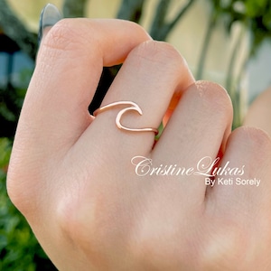 10K, 14K or 18K Solid Gold Dainty Wave Ring - Ocean Tide Current Ring  - Stacking Ring in Yellow Gold, Rose Gold or White Gold