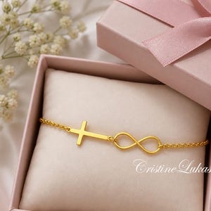 Designer Bracelet With Infinity Symbol & Sideways Cross in
