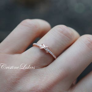 Infinity Ring With Clear CZ Stones Criss Cross Infinity Ring, Stackable Ring Sterling Silver, Yellow Gold or Rose Gold Infinity Ring image 3