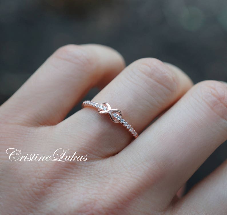 Infinity Ring With Clear CZ Stones Criss Cross Infinity Ring, Stackable Ring Sterling Silver, Yellow Gold or Rose Gold Infinity Ring image 3