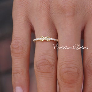 Infinity Ring With Clear CZ Stones Criss Cross Infinity Ring, Stackable Ring Sterling Silver, Yellow Gold or Rose Gold Infinity Ring image 2