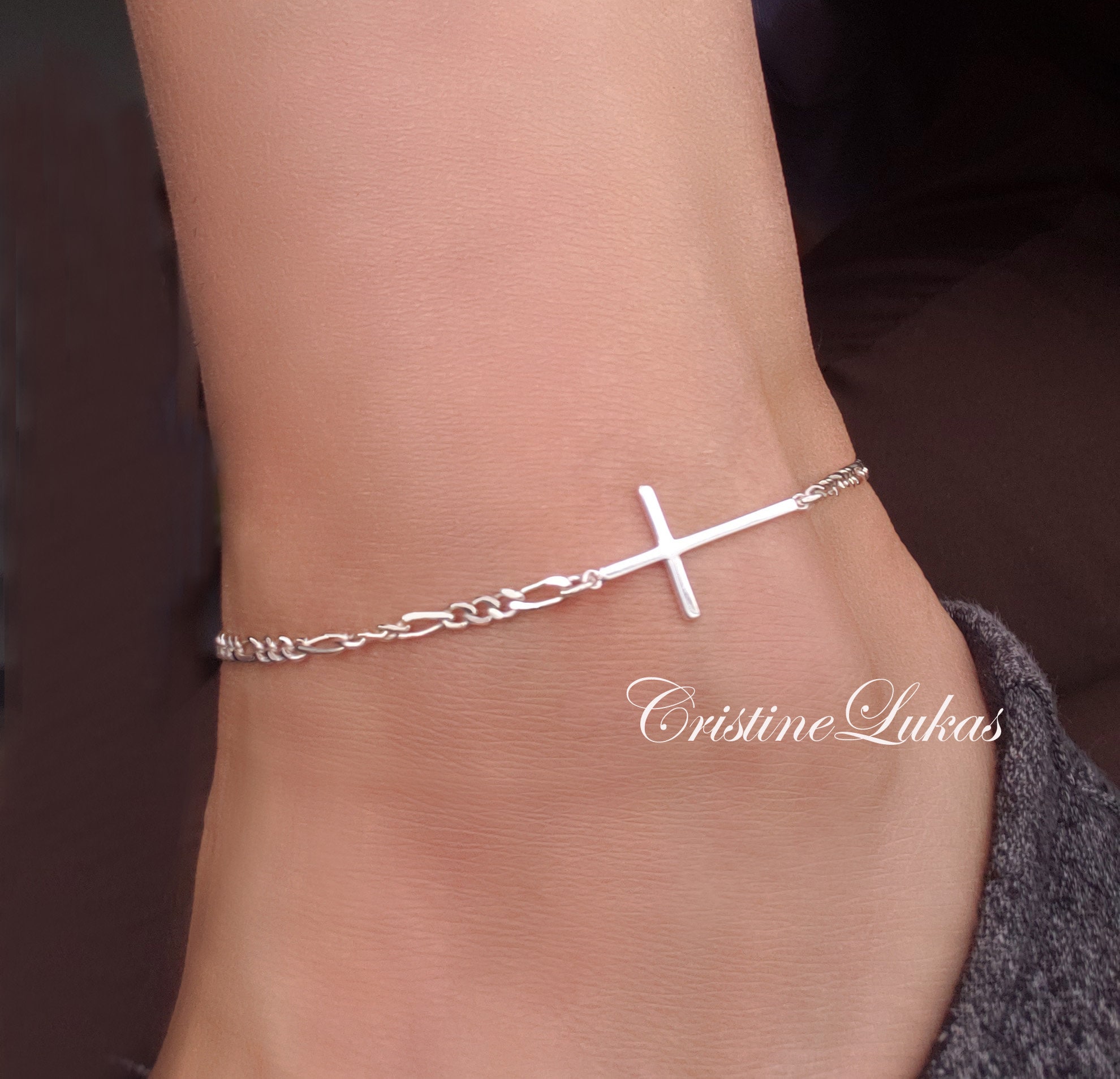 Sideways cross best sale anklet