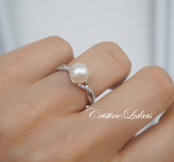 Freshwater Pearl Ring with Diamond - Two Stone Infinity Ring, 14K White  Gold, US 11.00 - Walmart.com