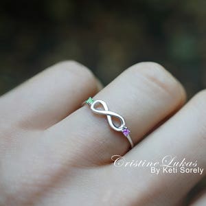 Infinity Ring with Genuine Birthstone White Gold, Yellow Gold or Rose Gold - Couples Ring, Together Forever Ring.