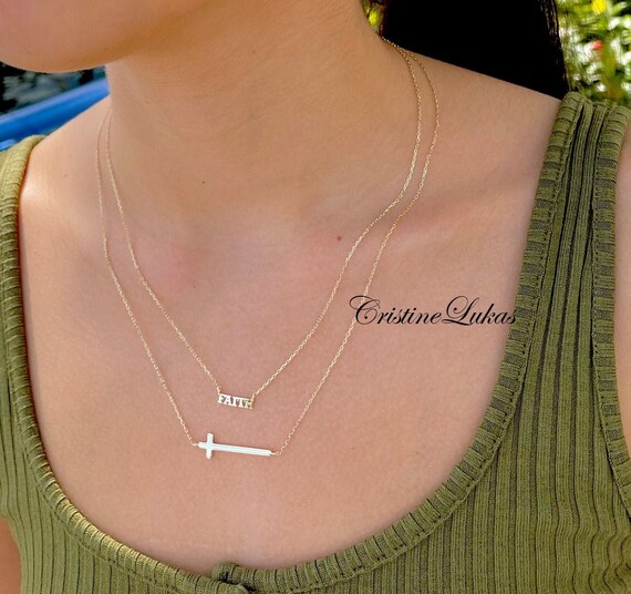 Layered Sideways Cross Necklace With 