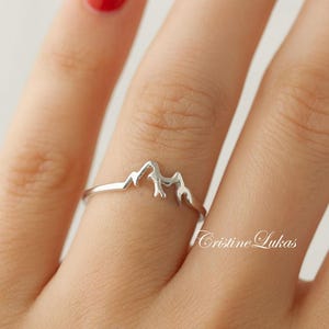 Sterling Silver Mountain Ring, Hiker Jewelry, Stacking Ring