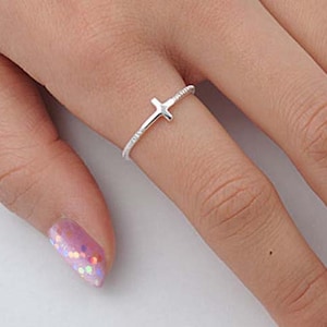 Sideways Cross Ring with Twisted Rope Design, Sterling Silver, Yellow or Rose Gold - Braided Band Ring, Minimalist Style for Woman