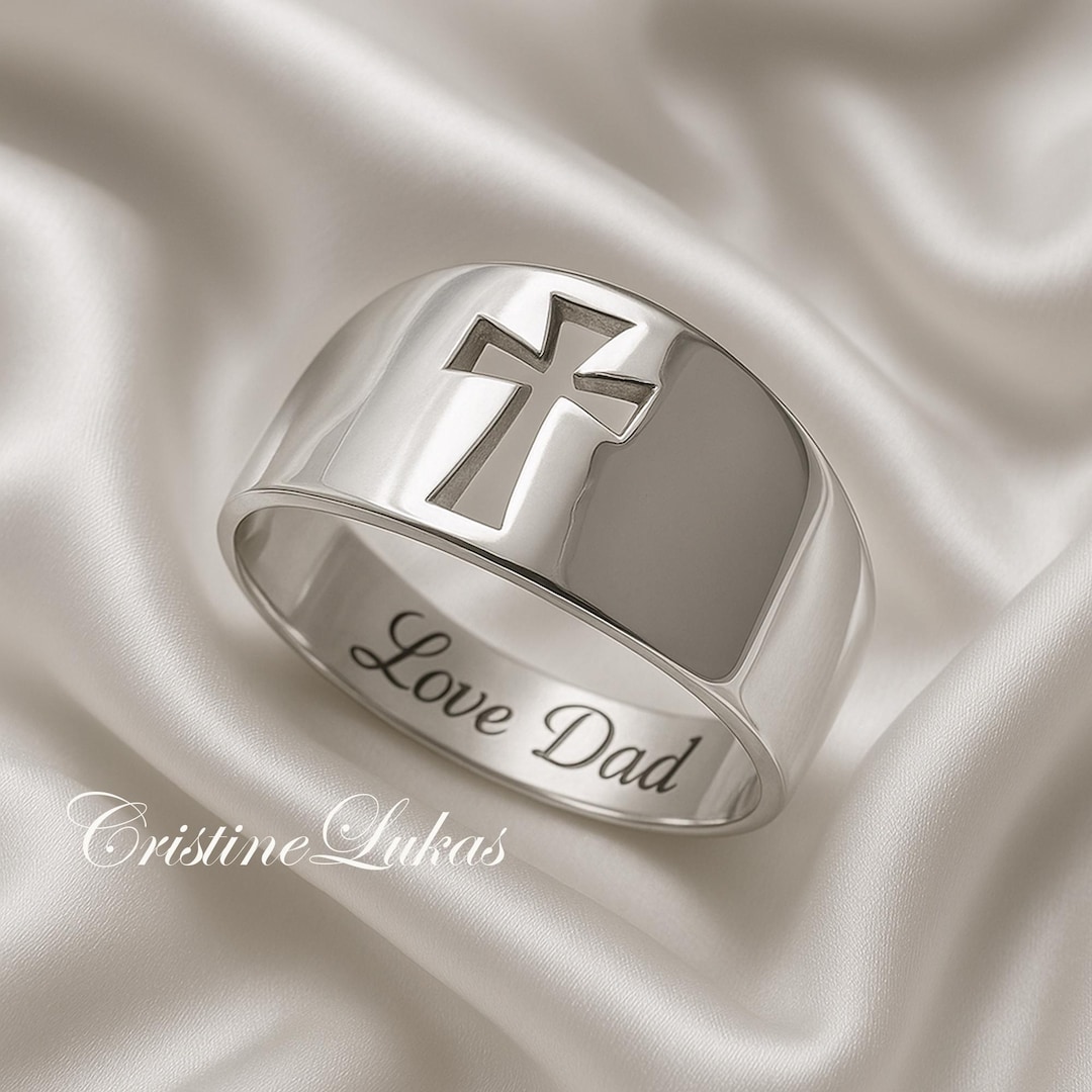 10K, 14K or 18K Solid Gold Personalized Religious Cross Band Ring for ...