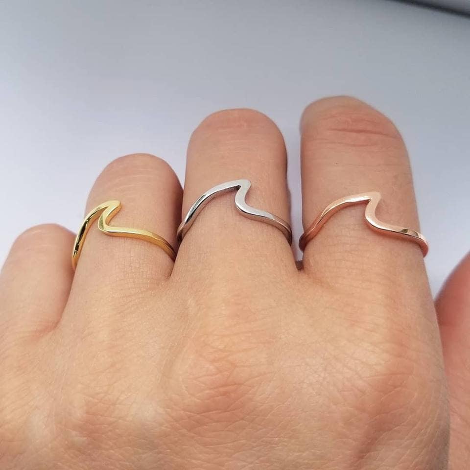 Wave Ring in Solid Karat Gold Pura Vida Ring Ocean Tide Current Ring Stacking Ring in 10K 14K or 18K Solid Gold Etsy