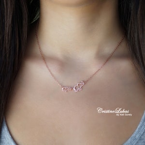 Mother and Baby Elephant Necklace in Yellow, White and Rose Gold, Maternal Love & Devotion