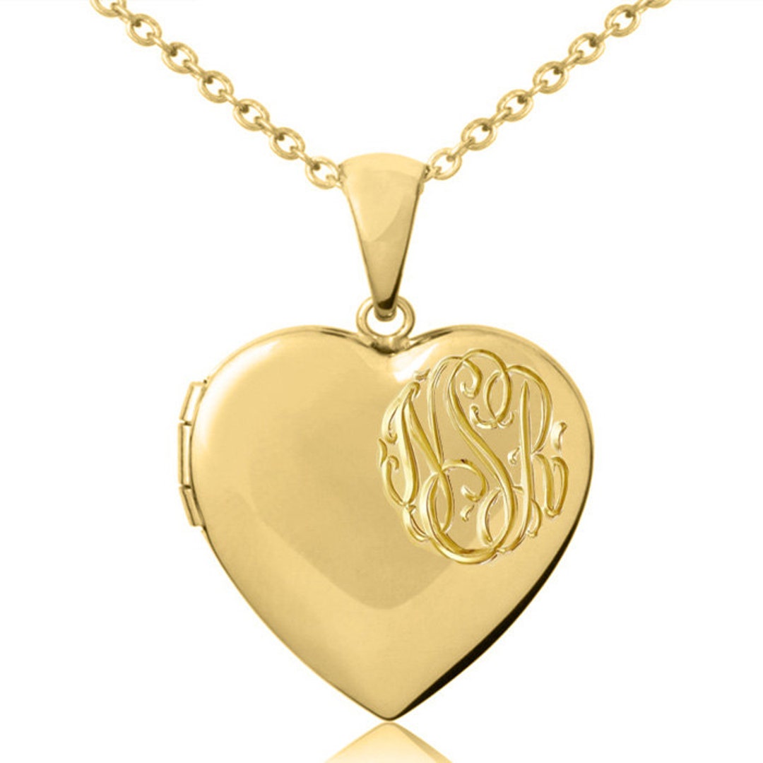 Engraved Heart Locket Necklace With Monogrammed Initials Etsy