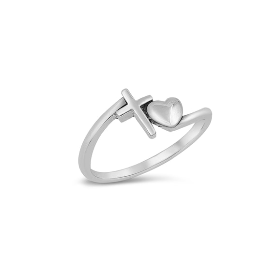 14k or 10k Yellow Gold Solid Heart with Cross Ring 14k or 10k Yellow Gold Solid Heart with Cross Ring