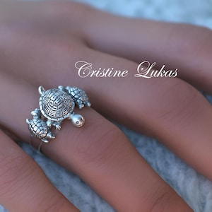 Sterling Silver Turtle Ring, Mother With Babies, Maternal Love Family Ring, Hypoallergenic Jewelry for Mother, Grandmother, Sister, Friend.
