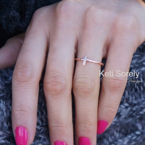 Classic Cross Ring - Dainty Cross Ring in Solid White, Rose or Yellow Gold - Stacking Cross Ring Ring - Kid's or Adult Sizes