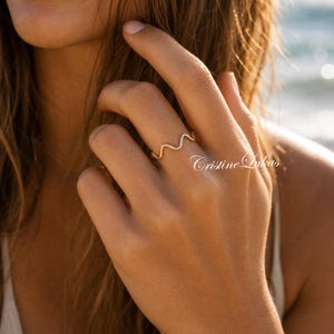 Dainty Waves Ring in Sterling Silver, Yellow Gold or Rose Gold, Multi Waves Skinny Ring.