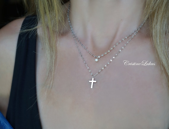 Layered cross necklace sale silver