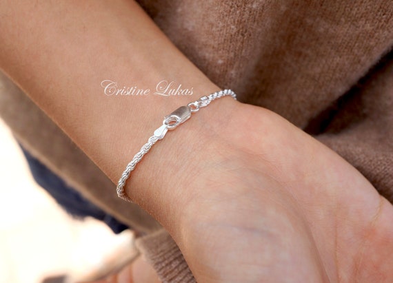 Sterling Silver Rope Chain Bracelet Stacking Dainty Chain Bracelet for Women