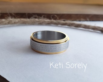 SALE!! Two Toned Prayer Spinner ring for Man, Made in Stainless Steel, "Our Father" Christian Prayer Engraved, Beautiful Religious Ring