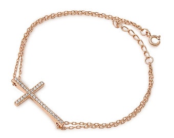 【関税込み】Alan Crocetti ブレスレット Sideways Cross Bracelet With CZ Stones. Celebrity Style