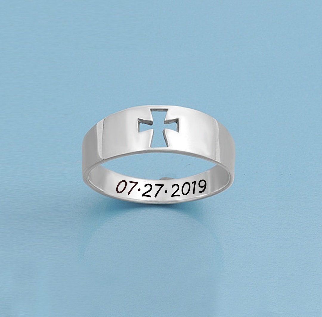 10K, 14K or 18K Solid Gold Personalized Religious Cross Band Ring ...