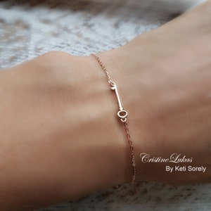 10K, 14K or 18K Solid Gold, Mini Sideways Key Bracelet or Anklet in Yellow, White or Rose Gold, Dainty Key Bracelet Anklet For Woman