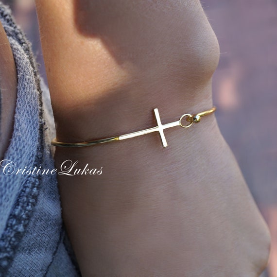 Latin Cross Bangle Bracelet (Silver) - Gallery Byzantium