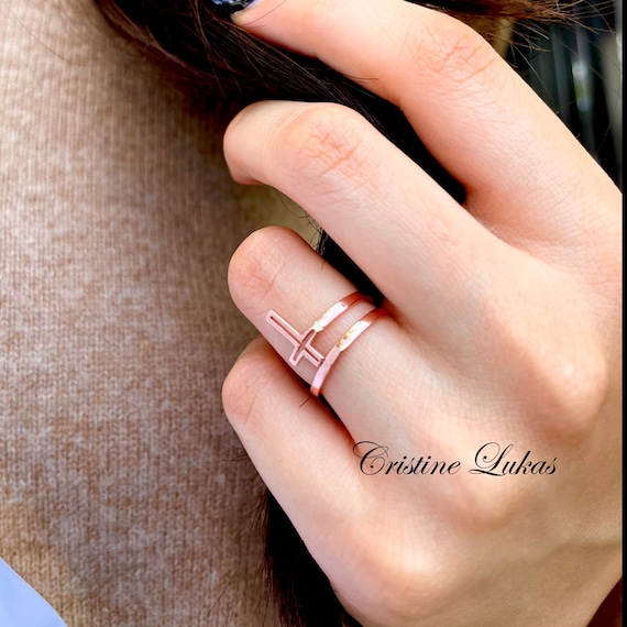 Celebrity Style Cross Ring - Double Wrap Upright Cross Ring