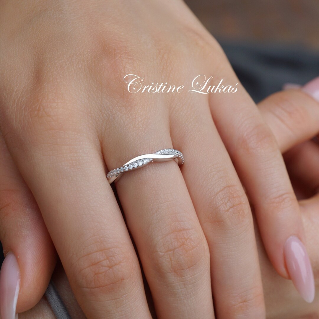 Buy Sterling Silver Rhodium Plated Twisted Infinity Band With Cubic  Zirconia Stones, Engagement Ring Band, Mini Stacking Ring Online in India 