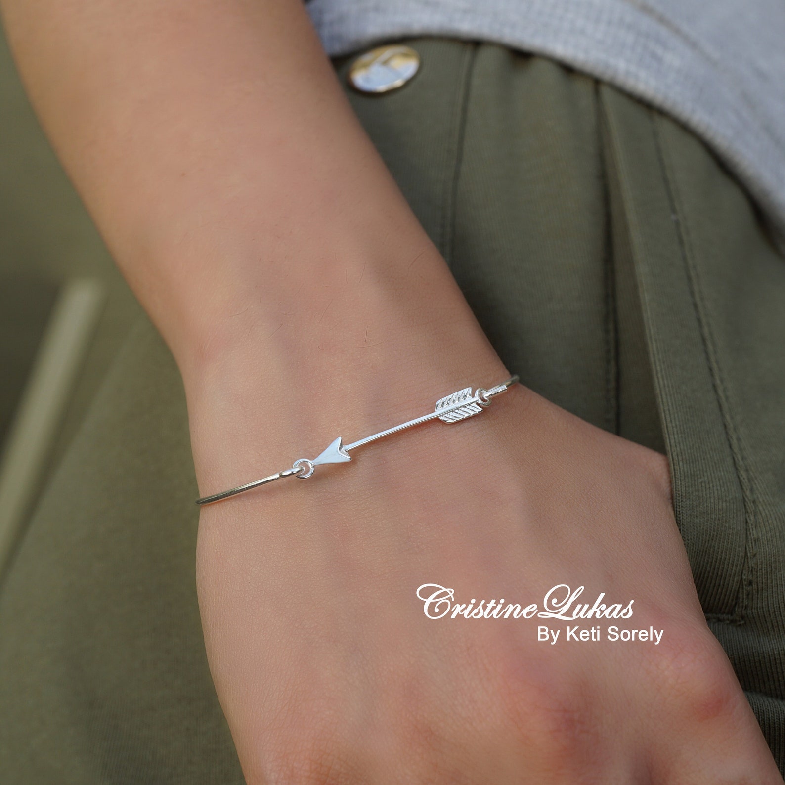 Solid Gold Arrow Bangle Bracelet Stackable Bracelet in Etsy