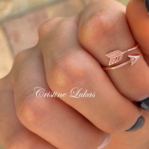 Sideways Arrow Ring Celebrity Style Double Wrap Arrow Ring Adjustable Ring Midi Ring Sterling Silver, Yellow or Rose Gold image 8