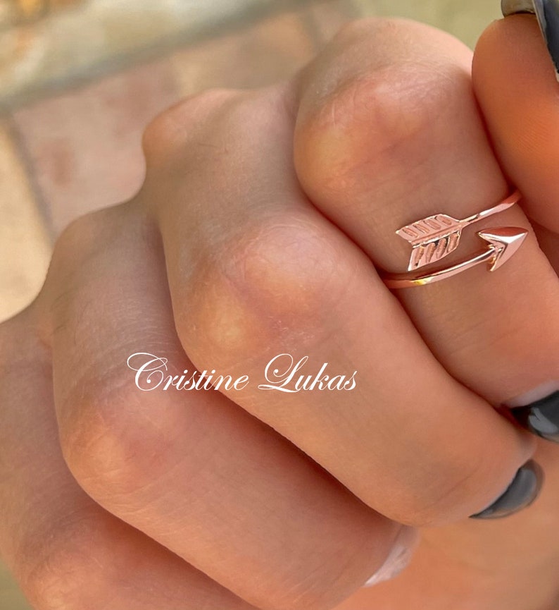 Sideways Arrow Ring Celebrity Style Double Wrap Arrow Ring Adjustable Ring Midi Ring Sterling Silver, Yellow or Rose Gold image 8