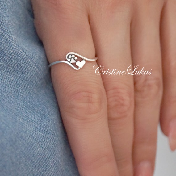 Mini Pfotenabdruck Ring mit Herz in Sterling Silber Gelbgold - Etsy.de