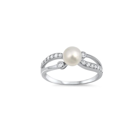 Natural Pearl Infinity Ring With Cubic Zirconia Stones in Sterling