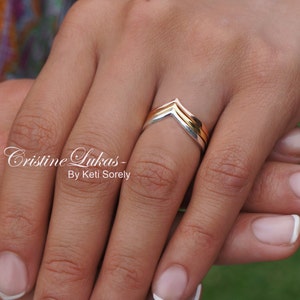 Juego de 3 anillos Chevron, anillos en V en plata de ley, oro rosa u oro amarillo, anillos apilables minimalistas.