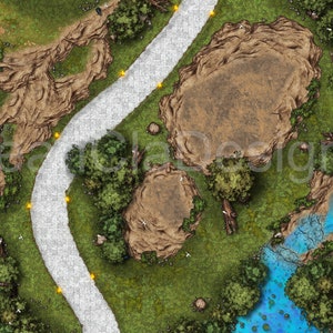 DnD Fantasy Battle Map, Canyon Encounter (VTT, Roll20, Print Ready)