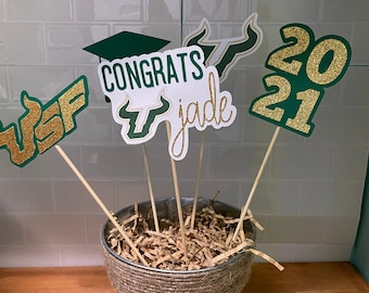 University of south Florida centerpiece sticks, bulls, Usf grad party, go bulls